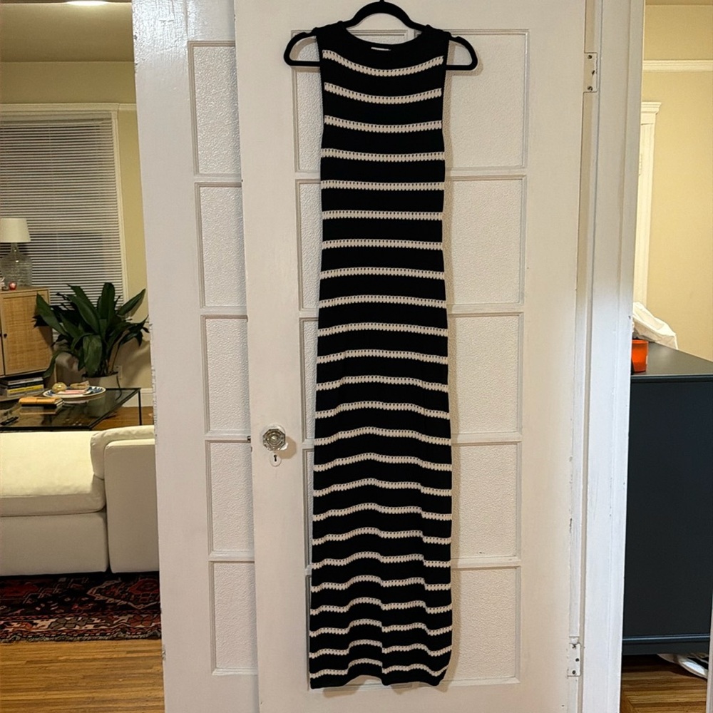 Black and white crochet striped maxi dress from Dissh - size S